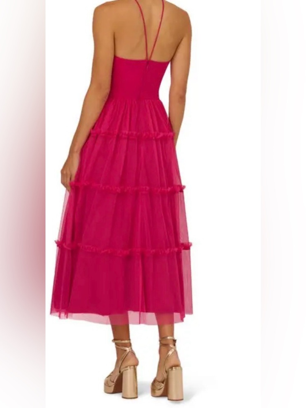 Adrianna Papell Mixed Media Tiered Cocktail Midi Dress - Picture 2 of 12